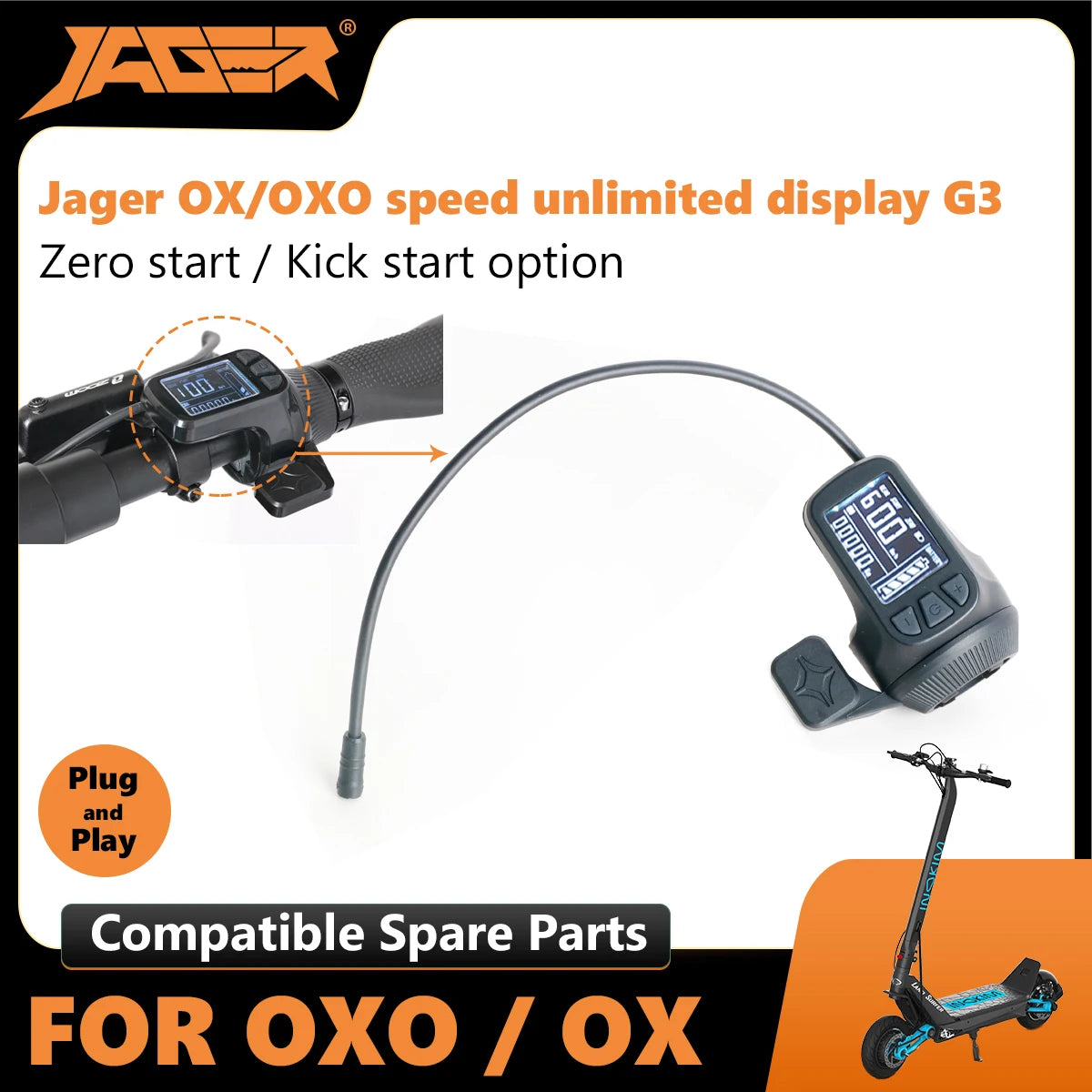 Jager display generation 3 compatible Inokim OX upgrade plug and play zero start unlimited speed inokim parts accessories