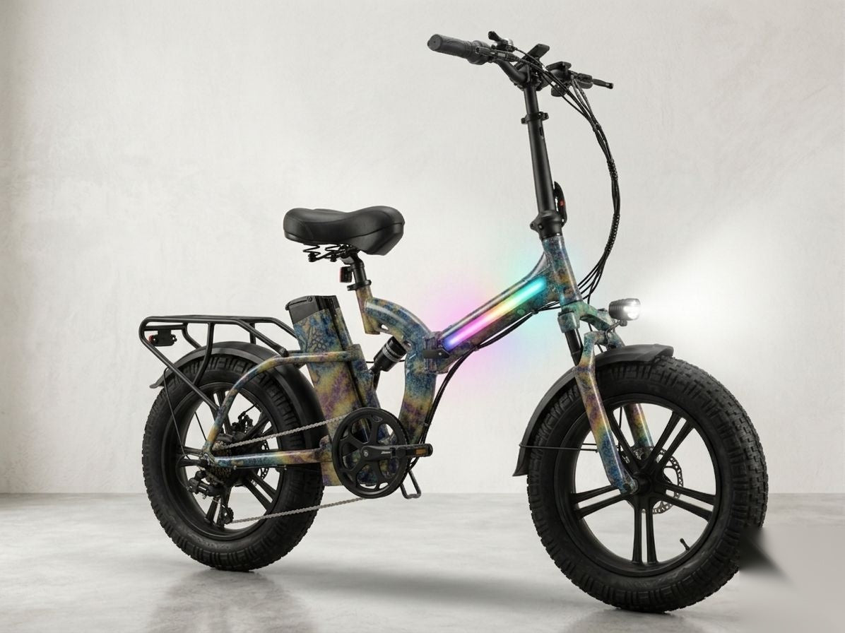 Burner X4 LED — Burning Man 2026 E-Bike Rental | RGB LED Fat Tire Folding E-Bike | Reno NV from $700