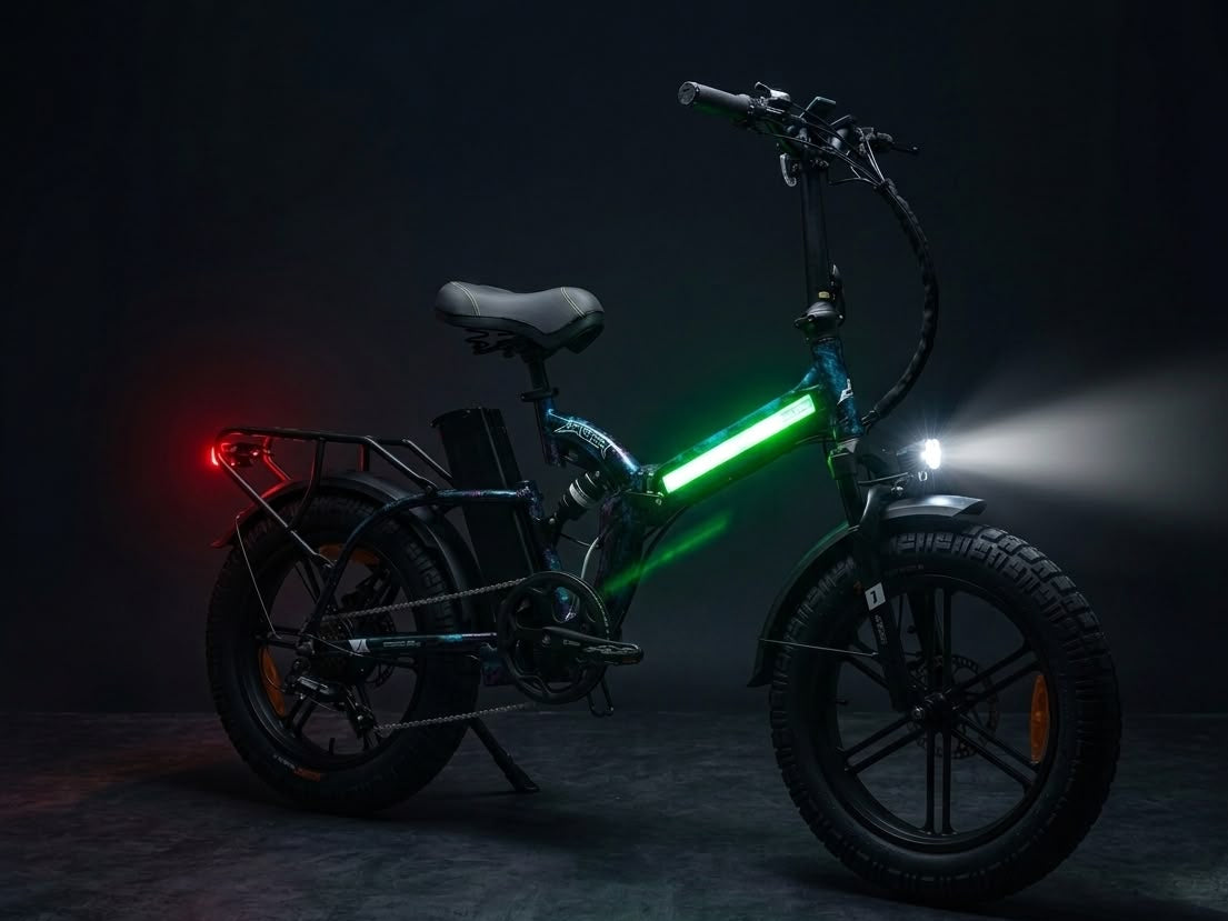 Burner X4 LED — Burning Man 2026 E-Bike Rental | RGB LED Fat Tire Folding E-Bike | Reno NV from $990